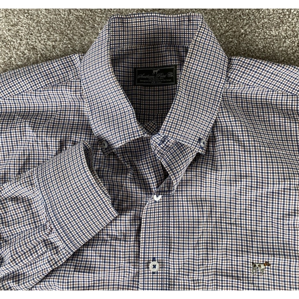Southern Point Co Shirt Mens XXL Dog Red/Blue Plaid Cotton Button Down Hadley